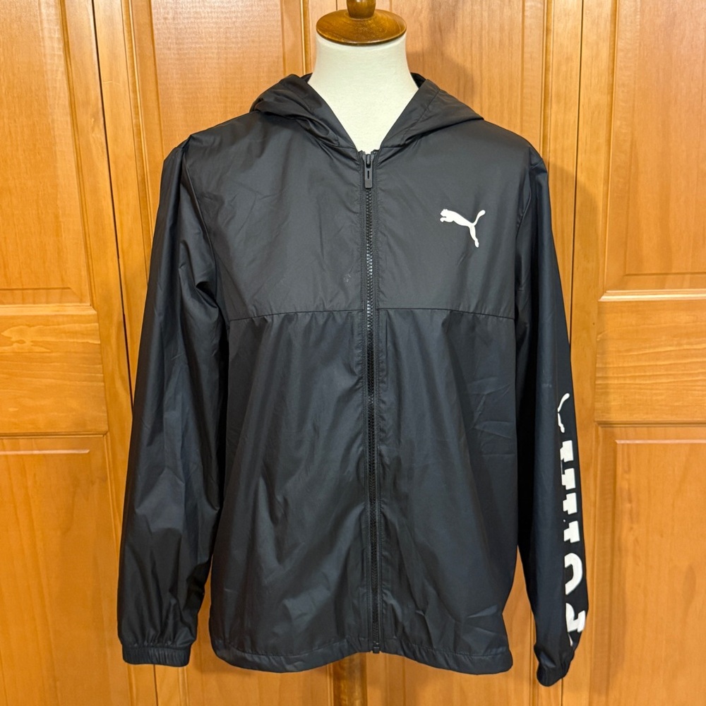 Puma Black Hooded Windbreaker with White Logo